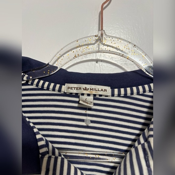Peter Millar Striped Golf Blue White Polo Size L - Picture 2 of 3